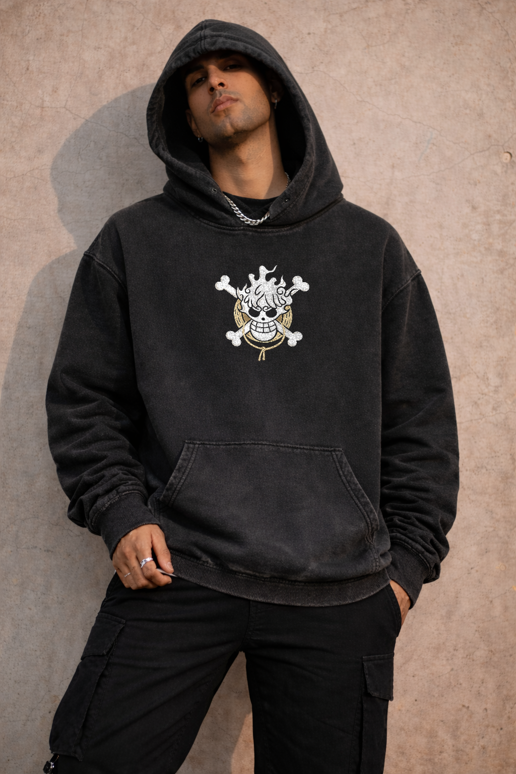 Gear 5 Luffy Acid-Wash Hoodie | Charcoal