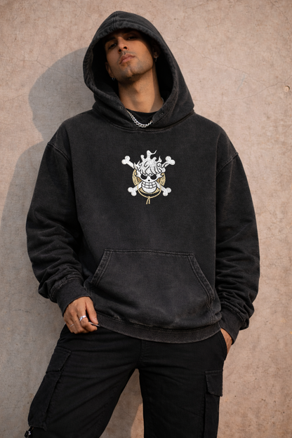 Gear 5 Luffy Acid-Wash Hoodie | Charcoal