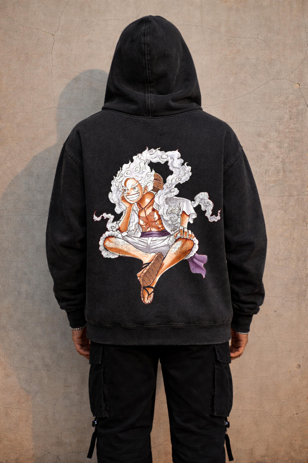 Gear 5 Luffy Acid-Wash Hoodie | Charcoal