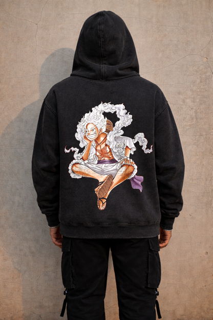 Gear 5 Luffy Acid-Wash Hoodie | Charcoal