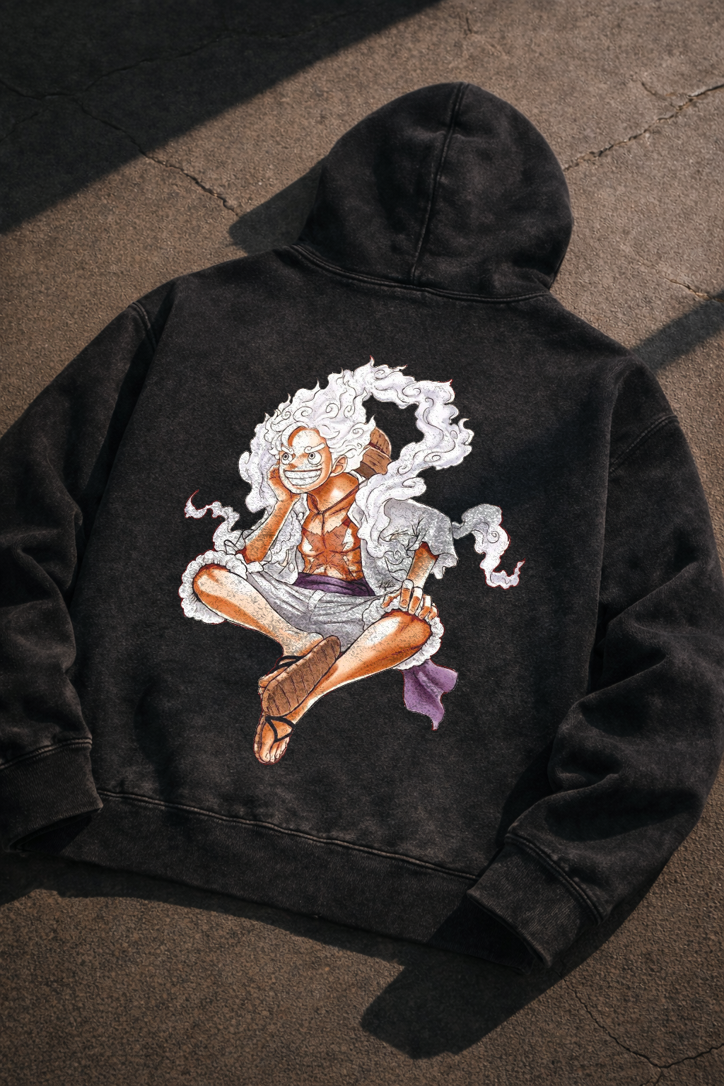 Gear 5 Luffy Acid-Wash Hoodie | Charcoal