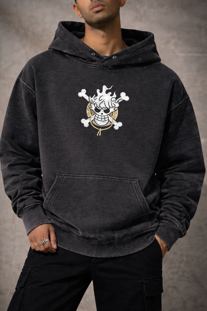 Gear 5 Luffy Acid-Wash Hoodie | Charcoal