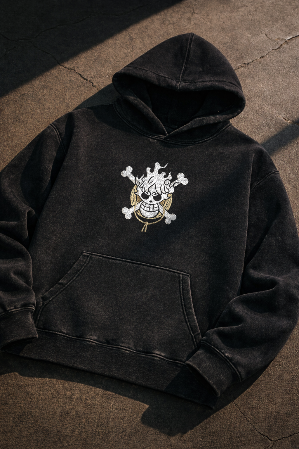 Gear 5 Luffy Acid-Wash Hoodie | Charcoal